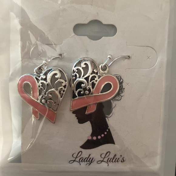 lady Lulu's Breast Cancer Pink Ribbon Heart Fish Hook Earrings 🐼🐼🐼 - Picture 3 of 5